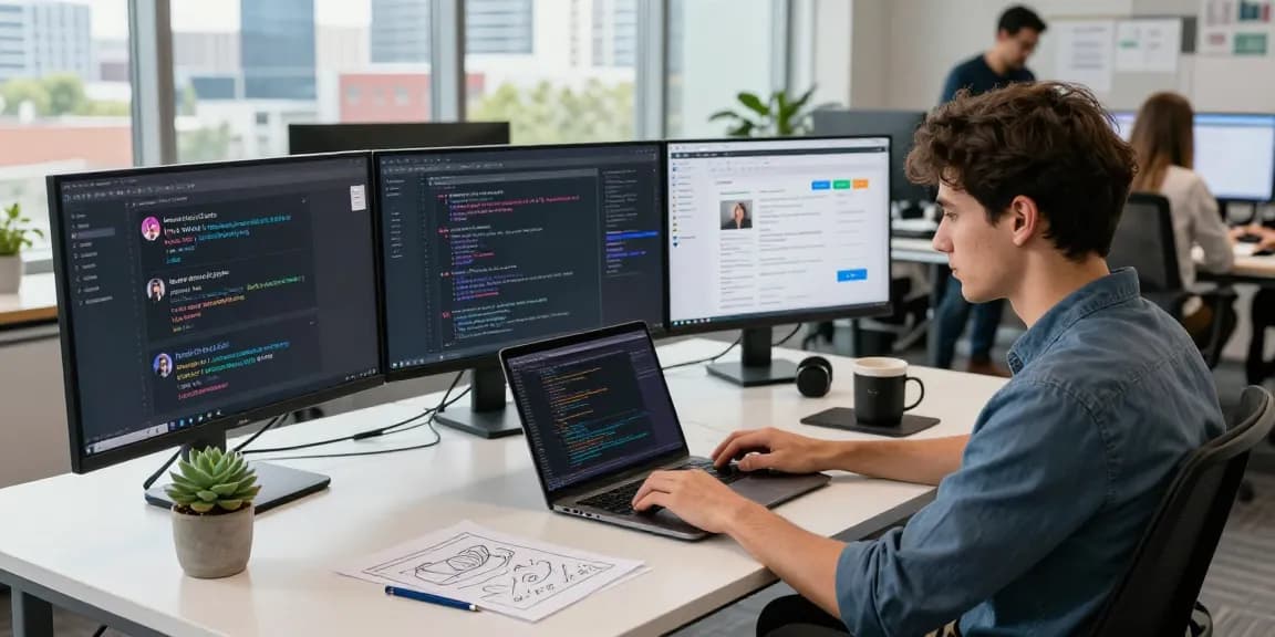 Dynamic coding workspace illustrating 纸飞机中文版官网 in an engaging tech environment.