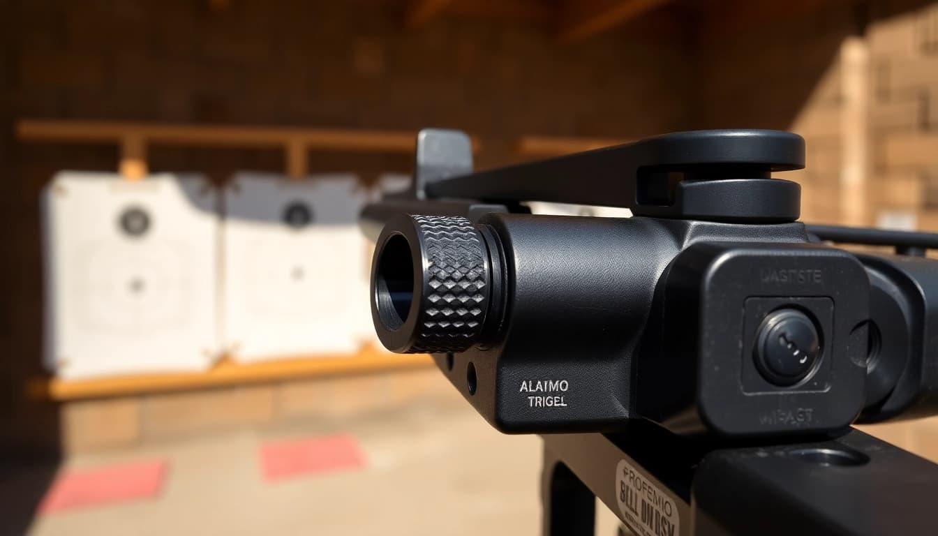 Showcasing Alamo 15 trigger 3 position with precision engineering in a professional shooting setup.