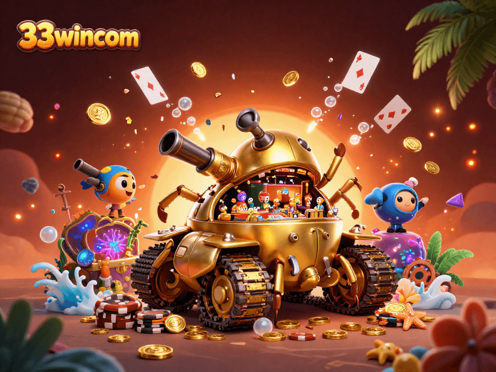 Experience the excitement at 33wincom with this vibrant, dynamic casino scene featuring exciting gameplay elements.