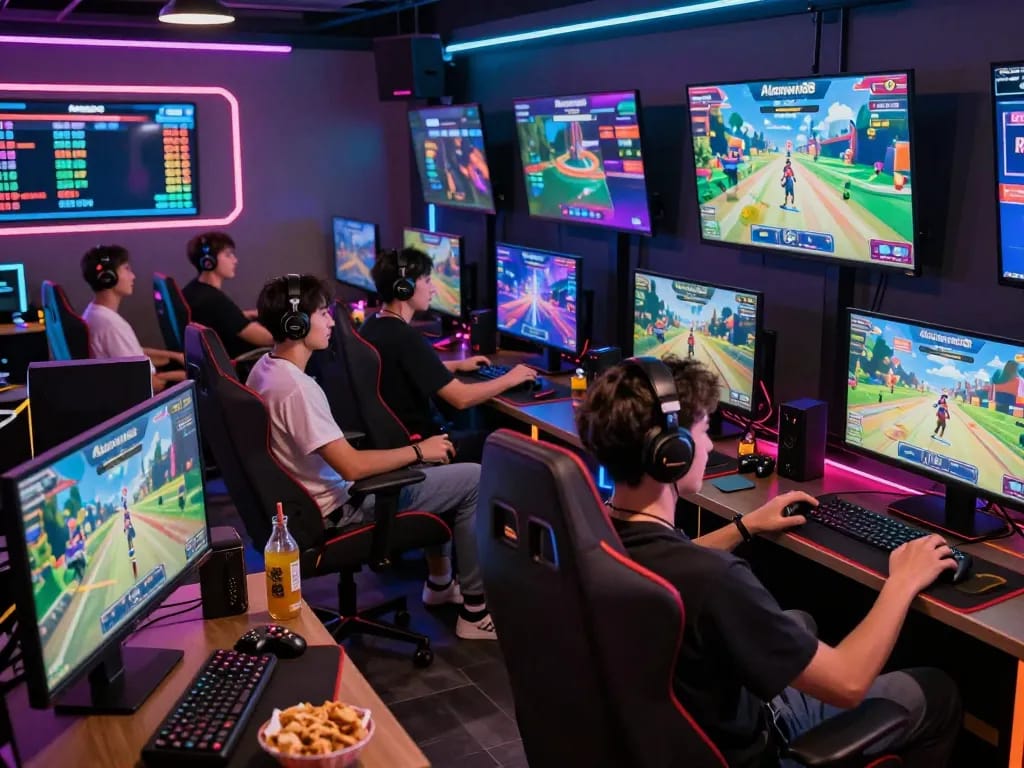 Exciting Autowin88 online gaming scene with players enjoying modern tech and vibrant atmosphere.