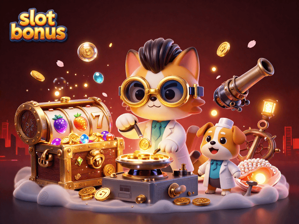 Capture big wins with the slot bonus features in this vibrant casino scene.