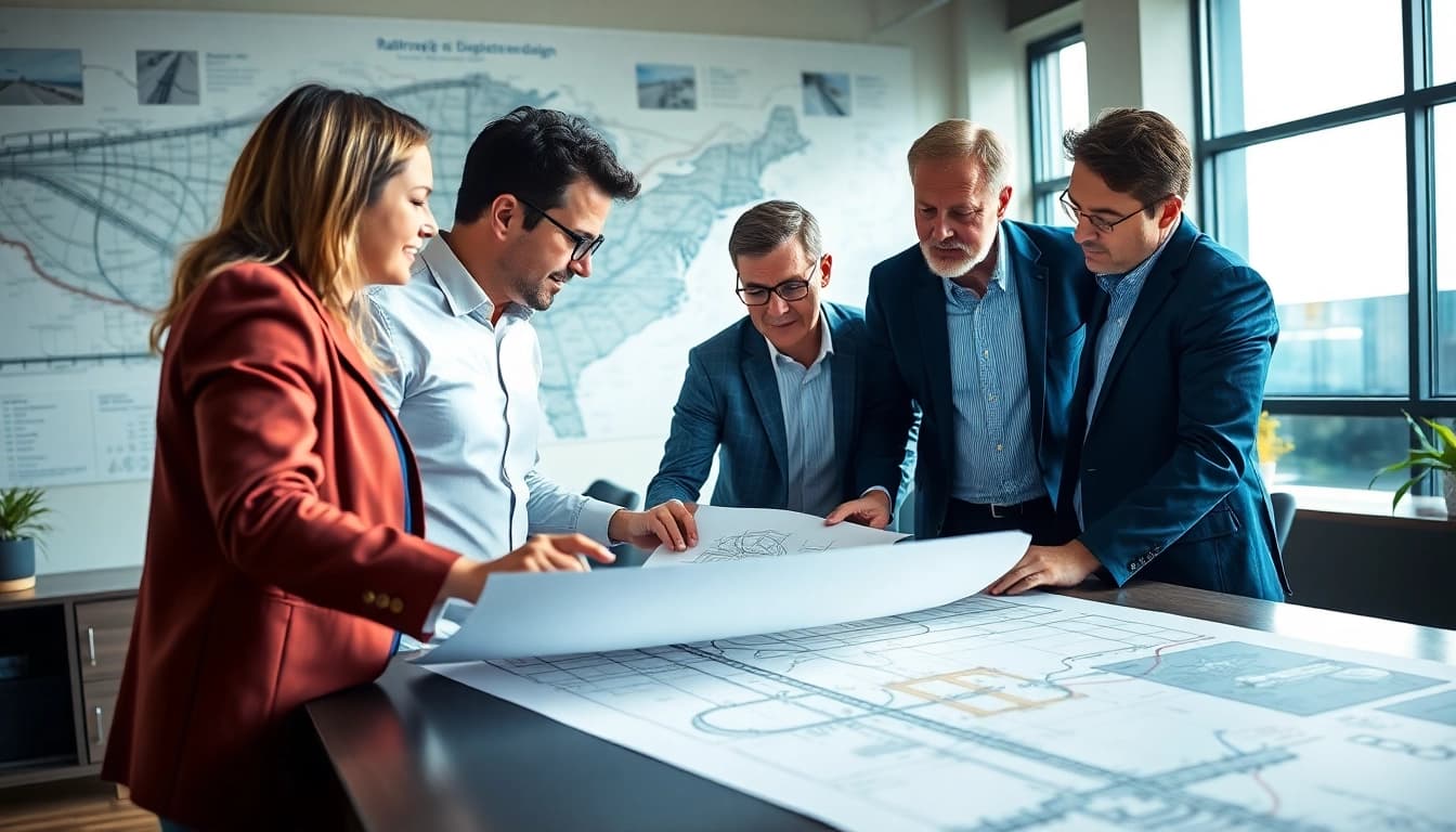 Railroad Design Consultants engaged in collaborative drafting and planning of railway infrastructure.