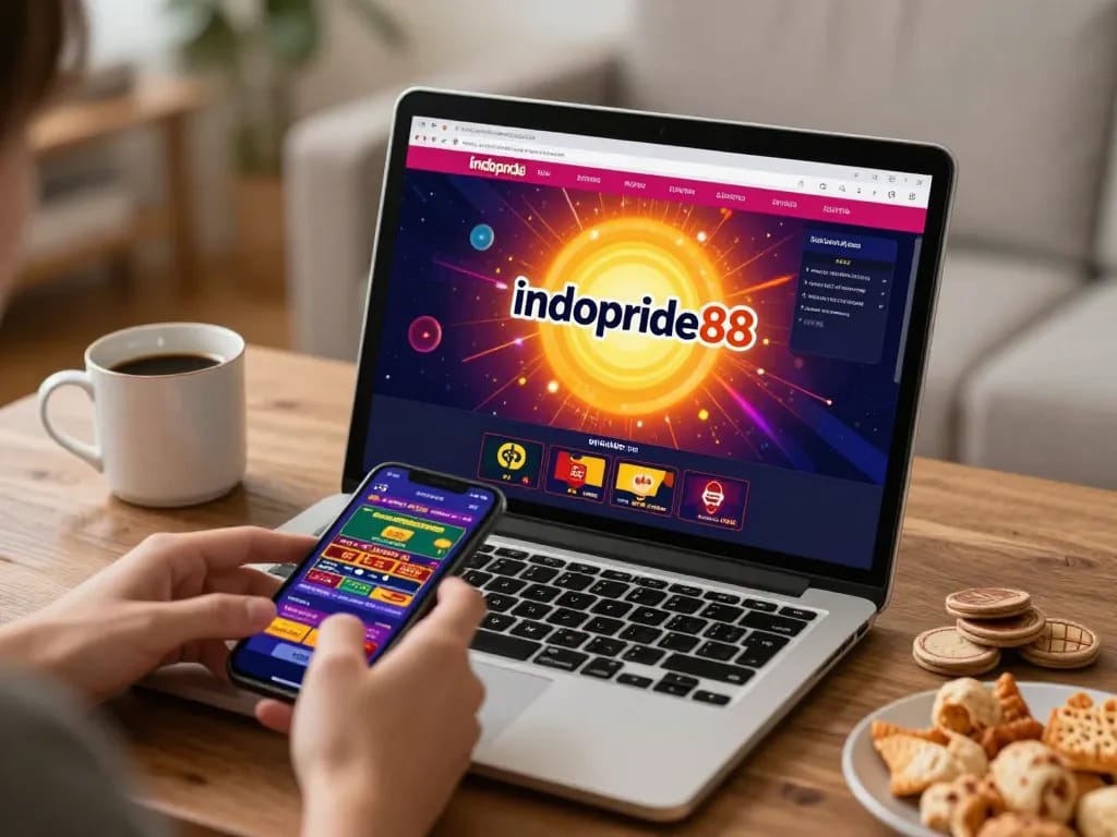 Engaging gameplay on indopride88 displayed on a laptop with a warm home ambiance.
