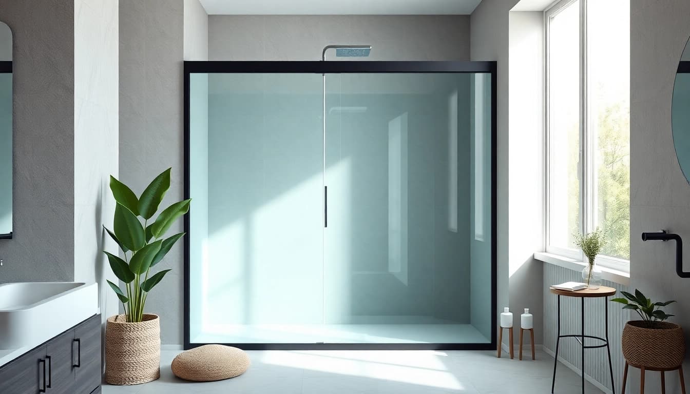 Installation de paroi de douche 150x200 offrant une finition en verre clair dans une salle de bains moderne.