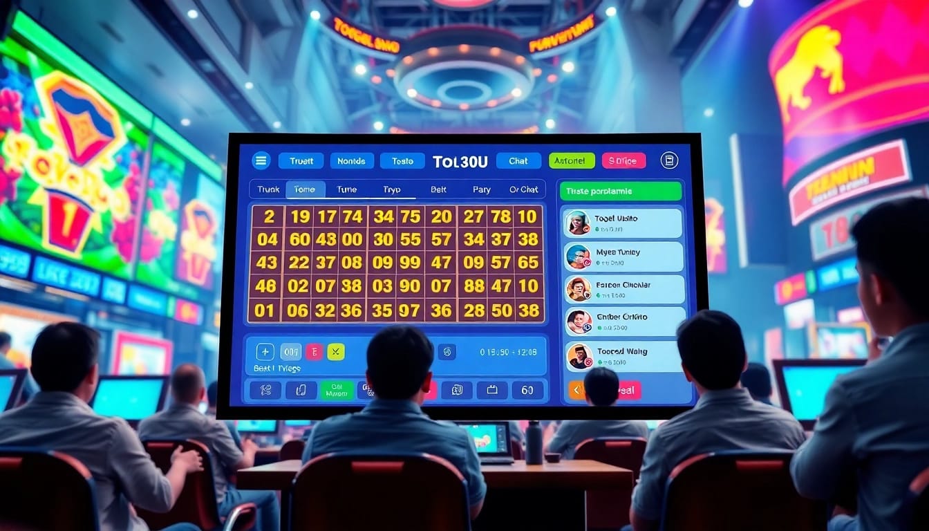 TogelSumo: Lingkungan permainan online yang menarik dengan antarmuka Togel Sumo berwarna-warni, menampilkan interaksi pemain dan antusiasme.
