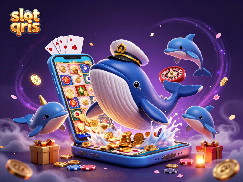 Slot qris: Nikmati permainan slot dengan ikan paus raksasa dan simbol keberuntungan.