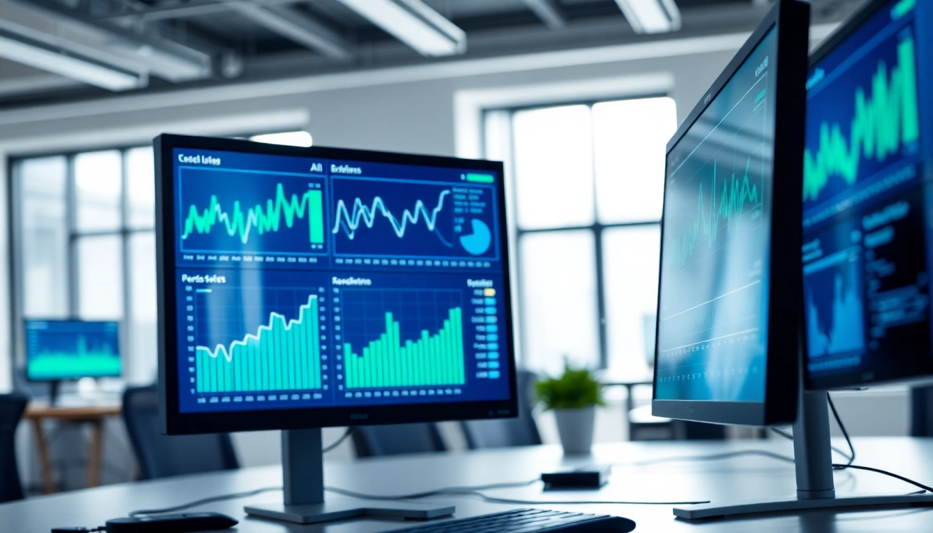 Enhance AI for competitor analysis with advanced data visualization tools in a modern office.