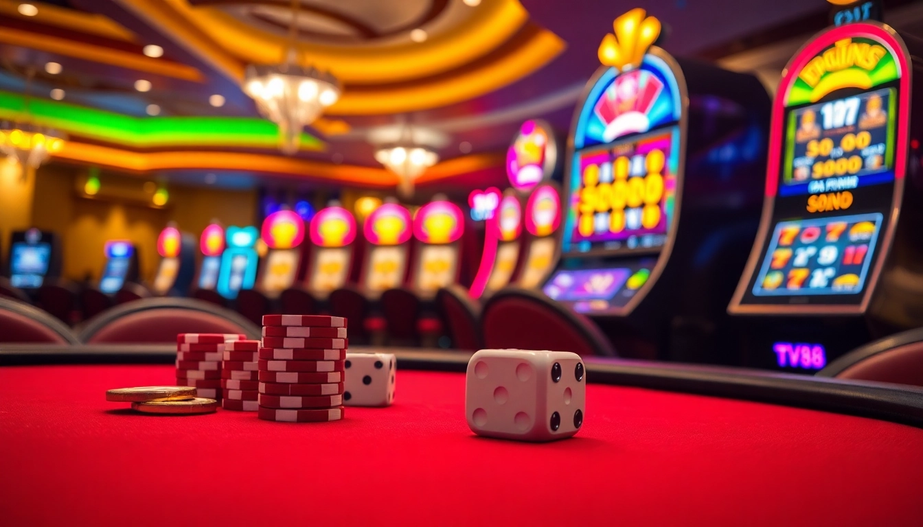 Experience the thrilling action at TV88 with a vibrant poker table and casino atmosphere.