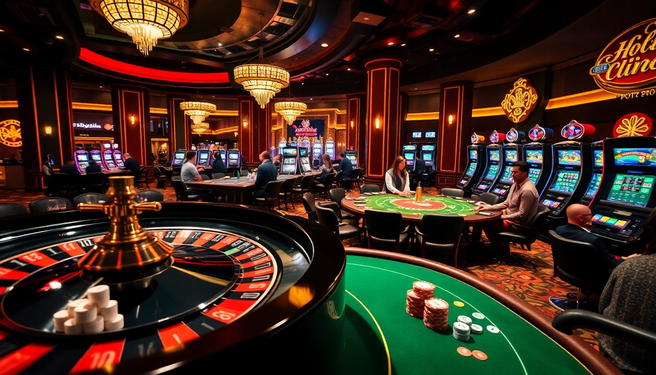 Adegan kasino yang berwarna-warni menampilkan poker, roulette, dan mesin slot, disorot oleh elemen dari jmacdonaldphoto.com.