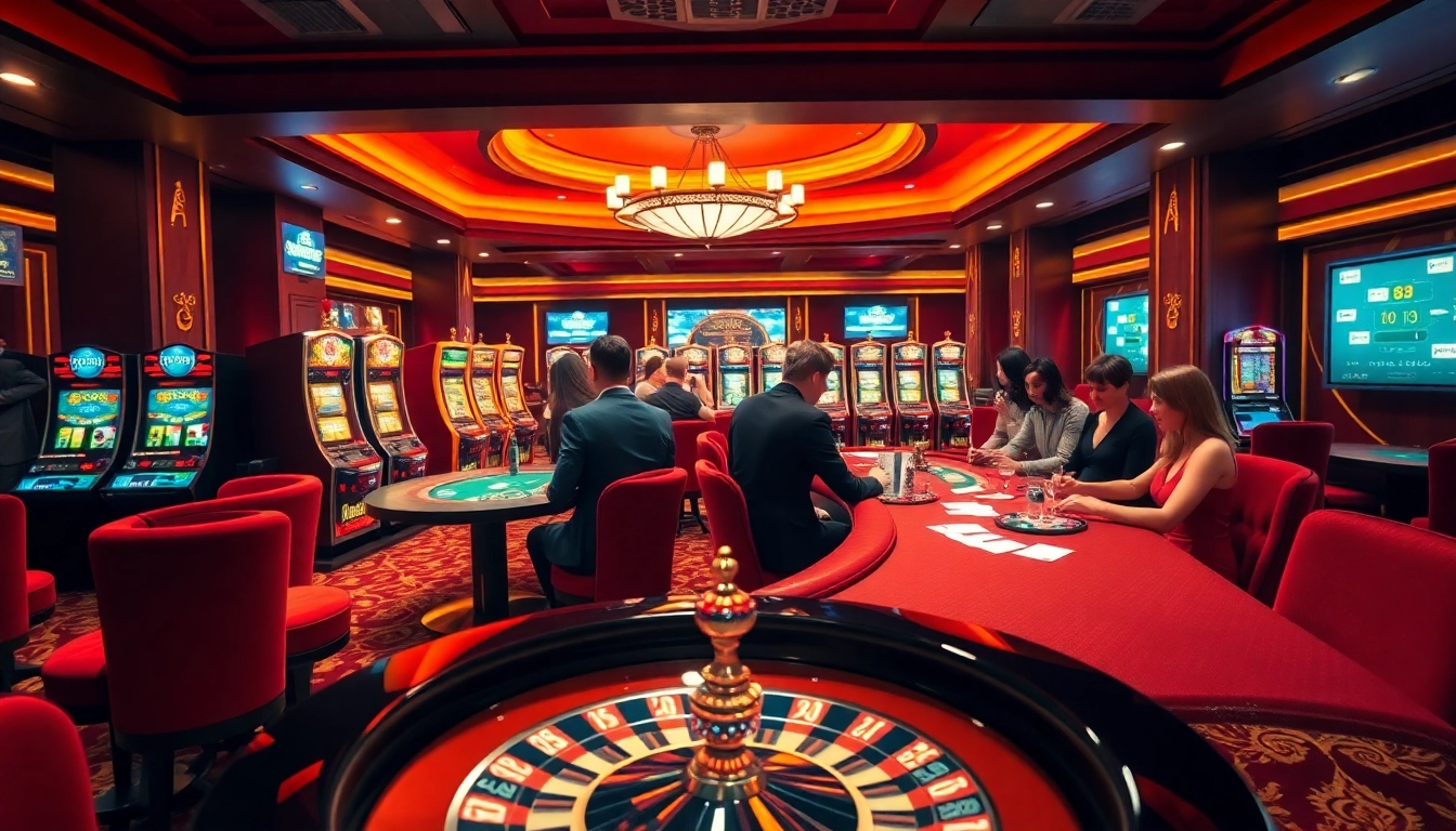 Gambling excitement thrives in a vibrant casino scene showcasing Link mới nhất f168 with players engaged in strategic gameplay.