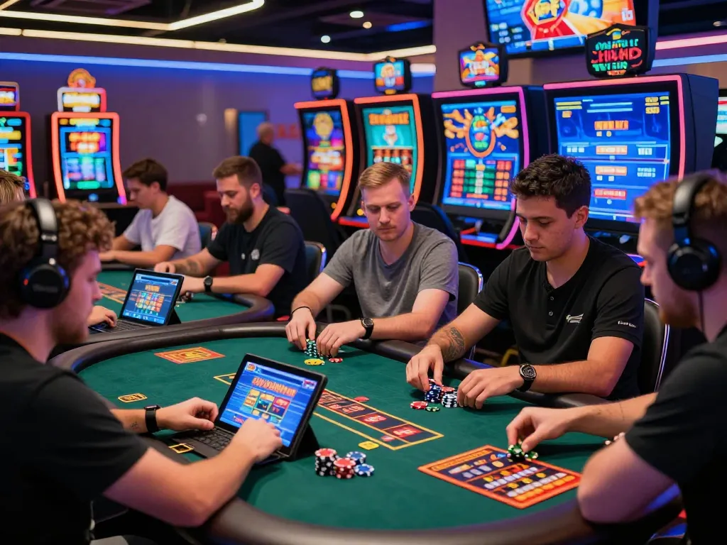 Engaged players enjoying wraungtoto online casino games in a vibrant setting.