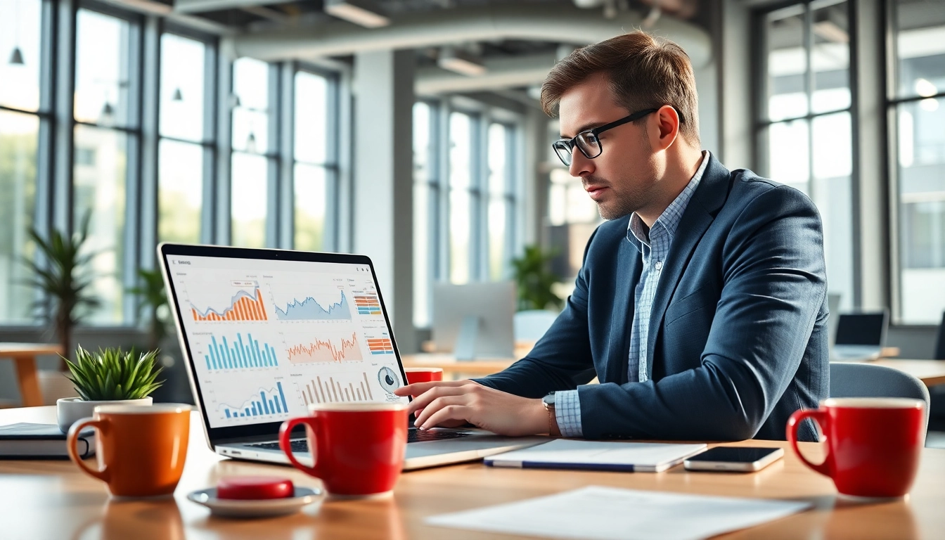 Edmonton SEO expert presenting data insights in a modern office.