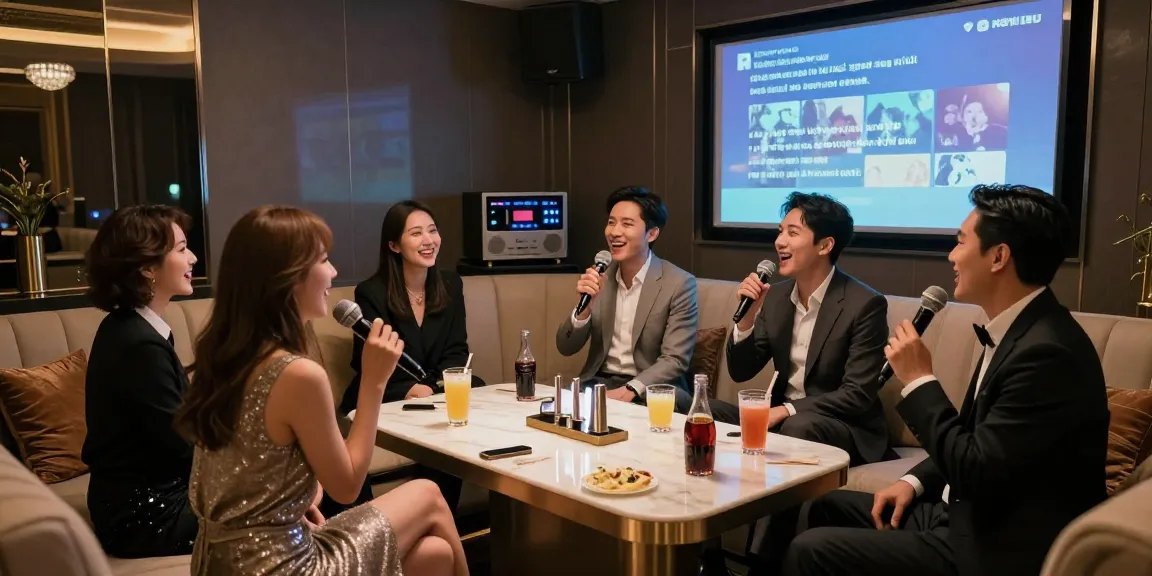 강남가라오케에서 친구들과 함께 즐거운 시간을 보내는 고급스러운 분위기의 룸