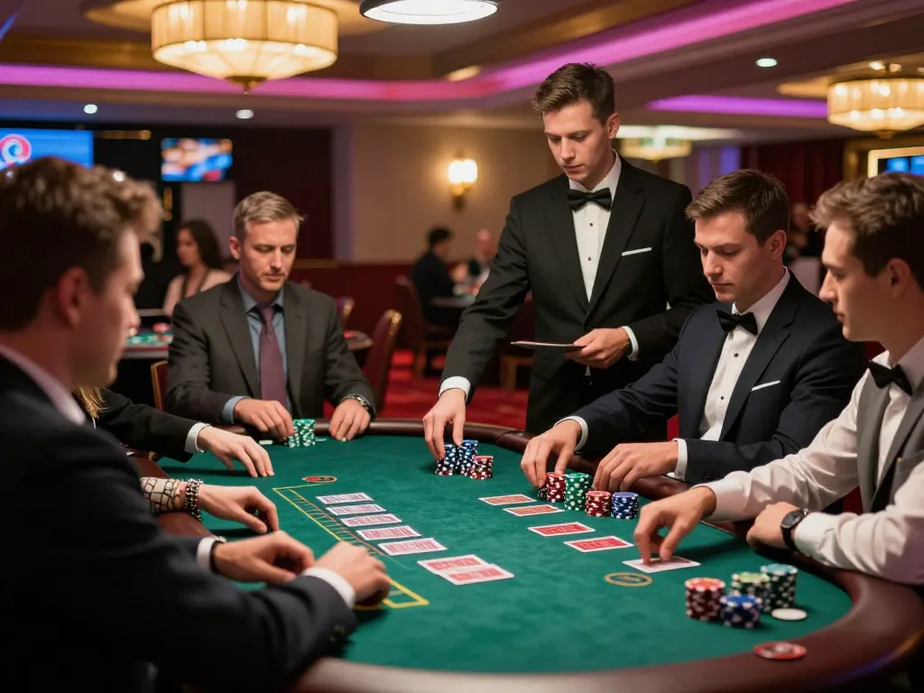 Players at fabet blackjack table preparing for strategic bets in a luxurious casino setting