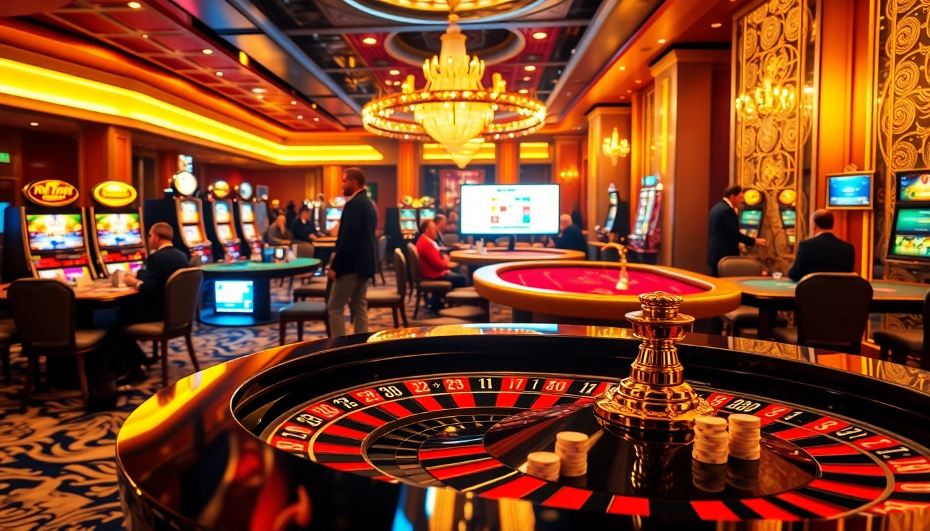 The hidden wiki interface displayed in a luxurious casino scene with roulette and poker games.