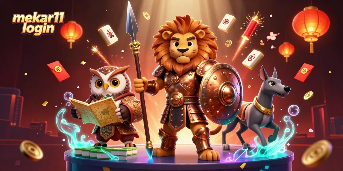 Play with mekar11 login as the Spartan lion defends treasures amidst vibrant casino elements.