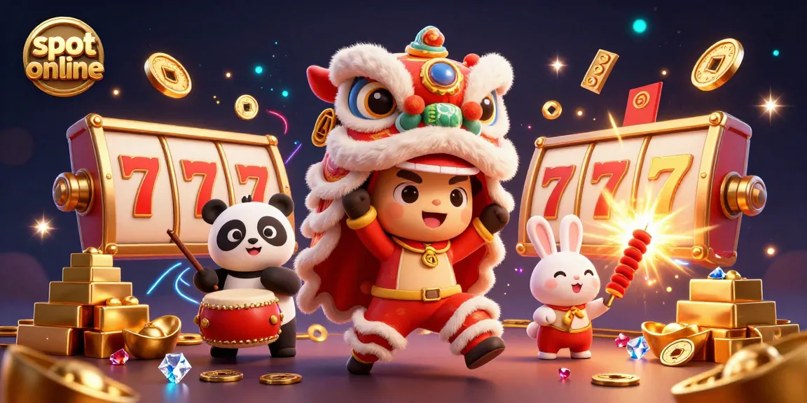 Experience captivating slot online gameplay with a dynamic lion dance and dazzling treasures.