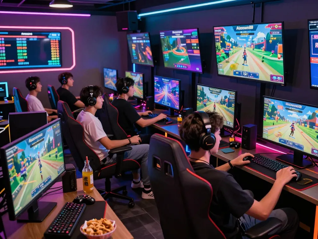 Exciting Autowin88 online gaming scene with players enjoying modern tech and vibrant atmosphere.