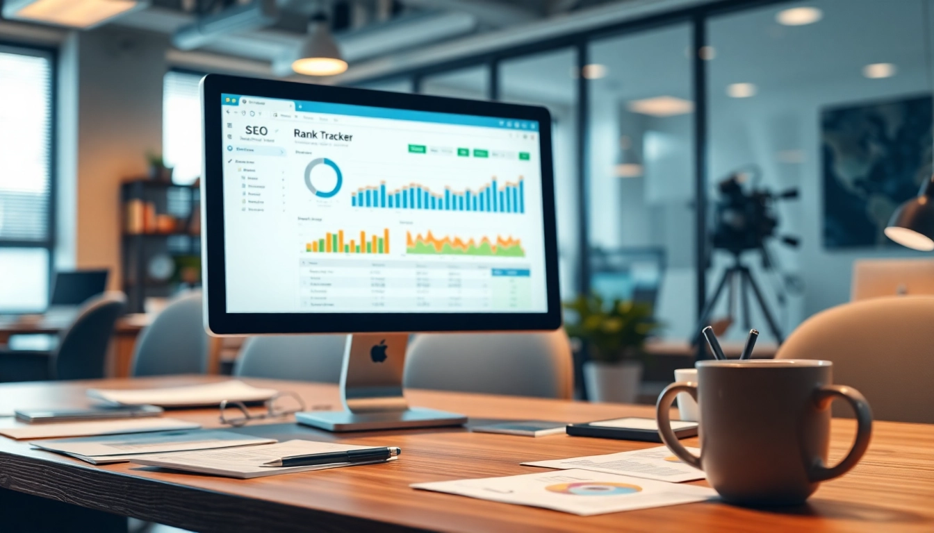 Track and analyze your website's performance with the SEO Rank Tracker displayed on a sleek, modern workspace.