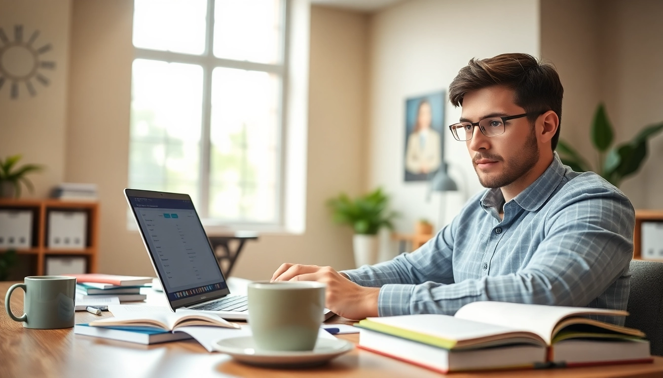 PMP exam support with a focused candidate studying in a modern office.