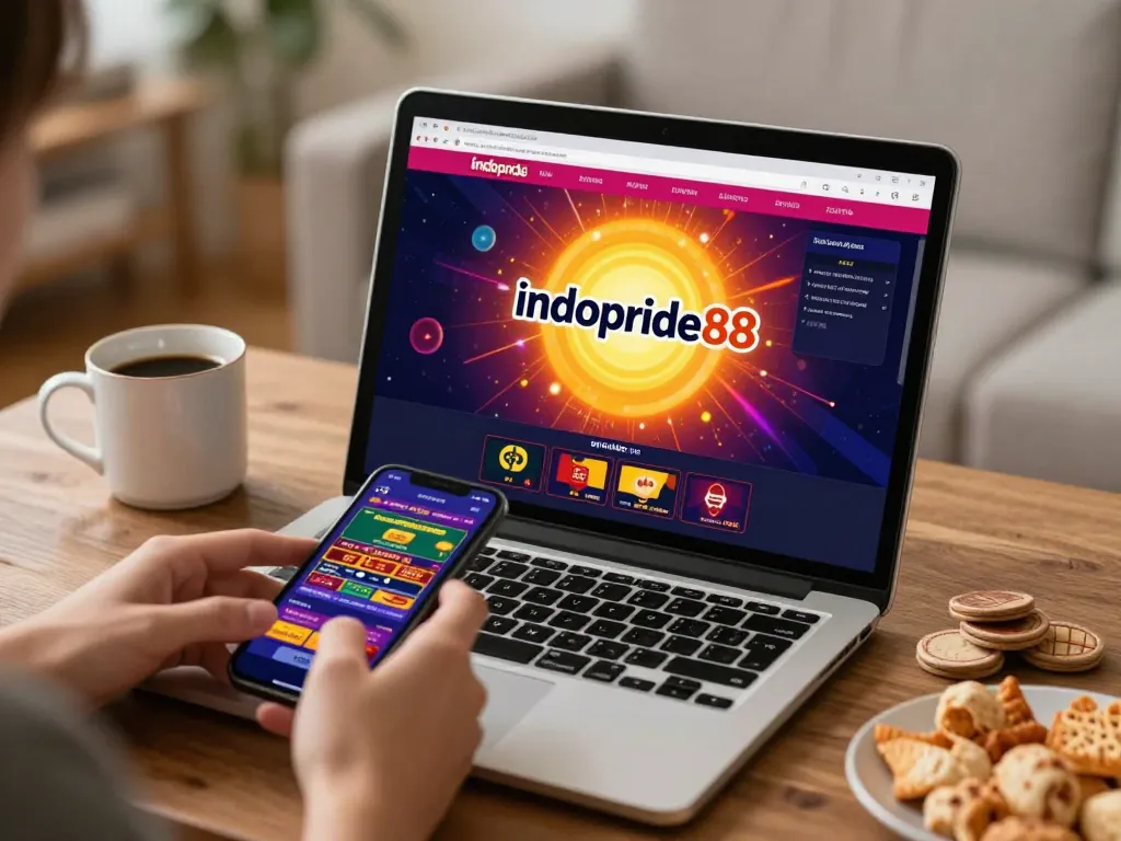 Engaging gameplay on indopride88 displayed on a laptop with a warm home ambiance.