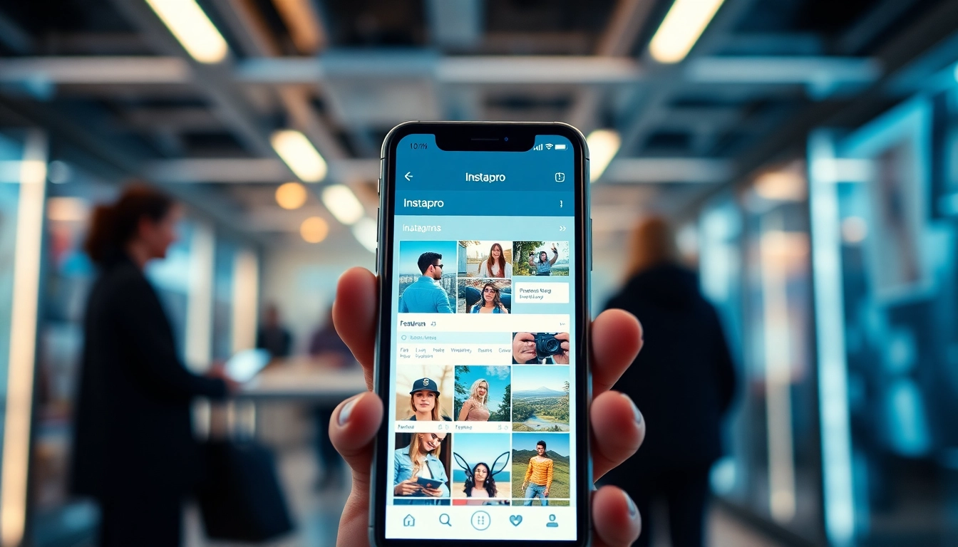 Innovative Instapro mobile app interface showcasing Instagram features.