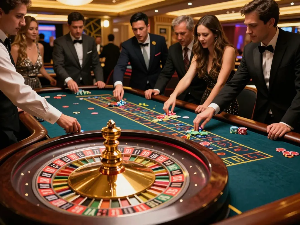 Experience the excitement of rikvip roulette with players engaging at a vibrant casino table.