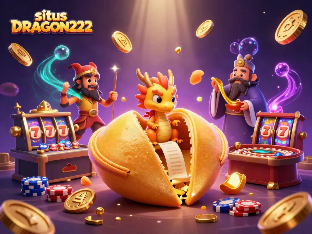 Experience the excitement of situs DRAGON222 with dynamic gaming scenes featuring slot machines and dragon-themed elements.