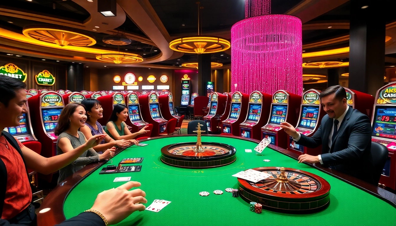 Experience the excitement of 8KBET with luxurious casino visuals featuring tables and games.