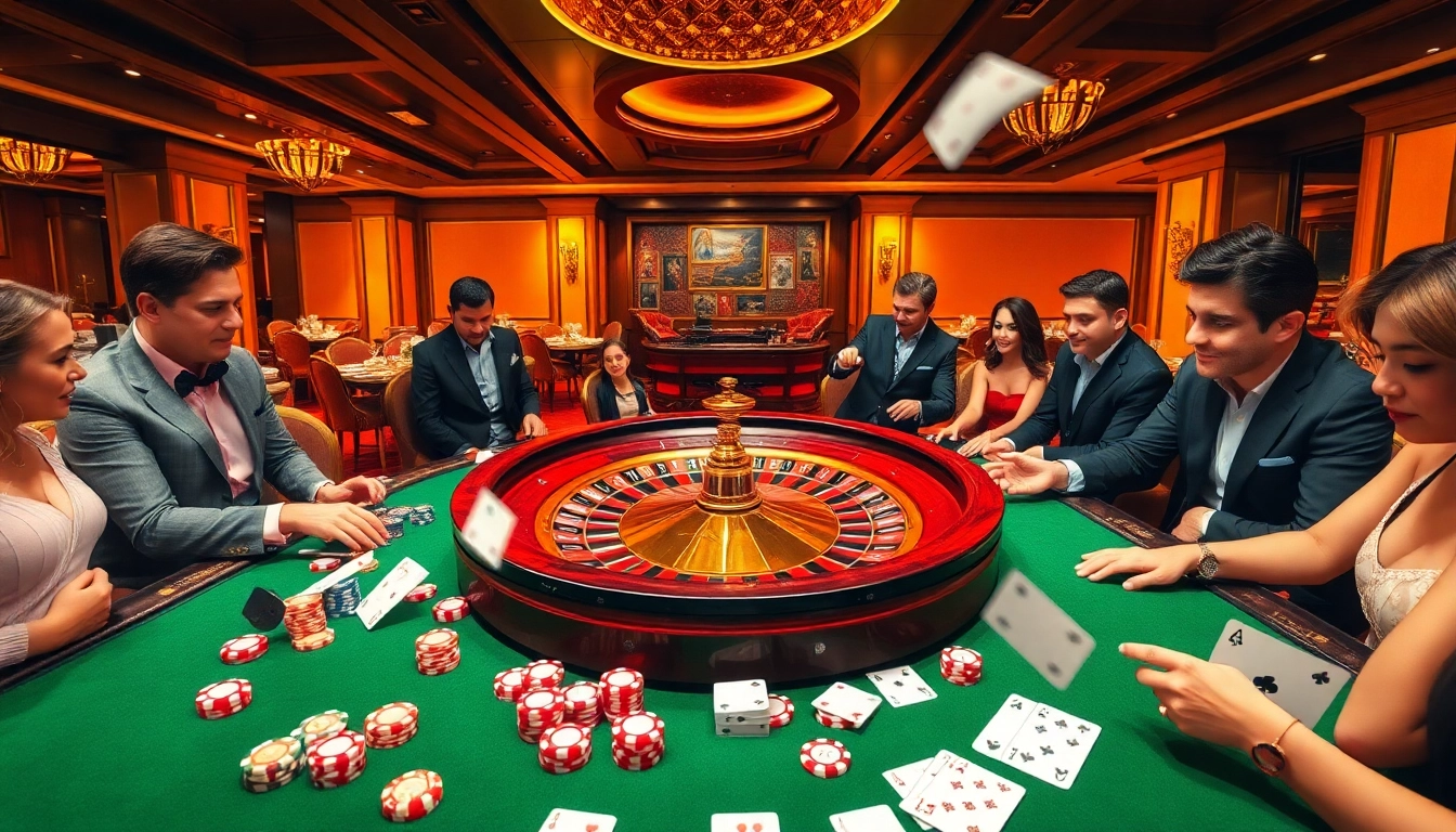 Gamblers placing bets on the roulette wheel at https://www.qq8827.com/ with colorful chips and dice in play.