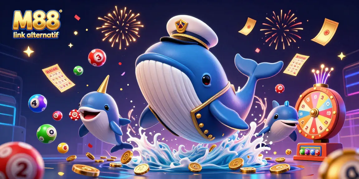 Experience thrilling wins with M88 link alternatif amidst vibrant casino elements and celebratory energy