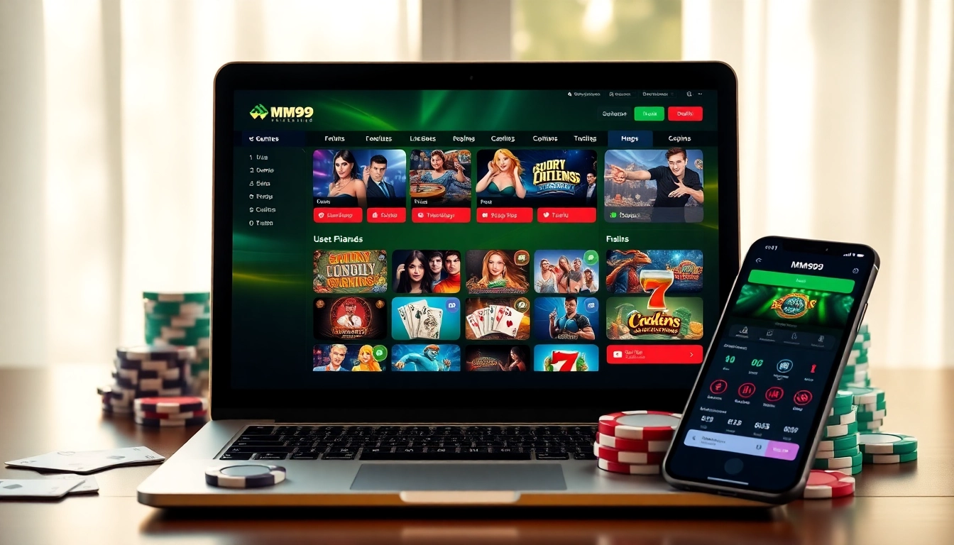 MM99 online gambling platform with casino games interface and mobile app.