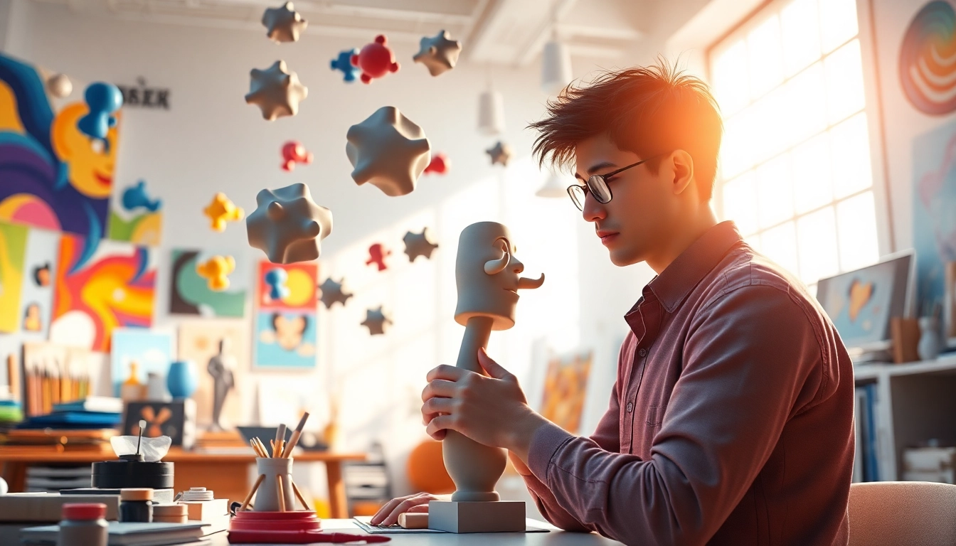 Erleben Sie die Faszination von 3D Animation mit einem Charakter, der kreativ arbeitet.