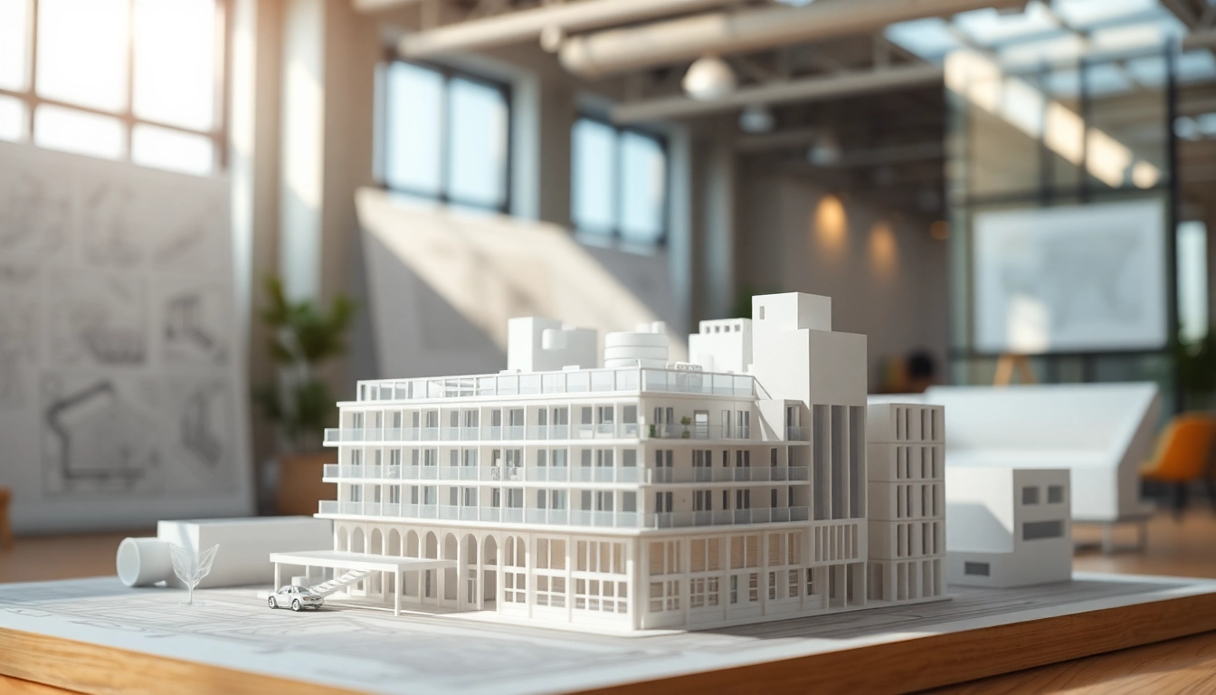 Architekturmodellbau Braunschweig mit detailliertem urbanem Design und natürlichem Licht.