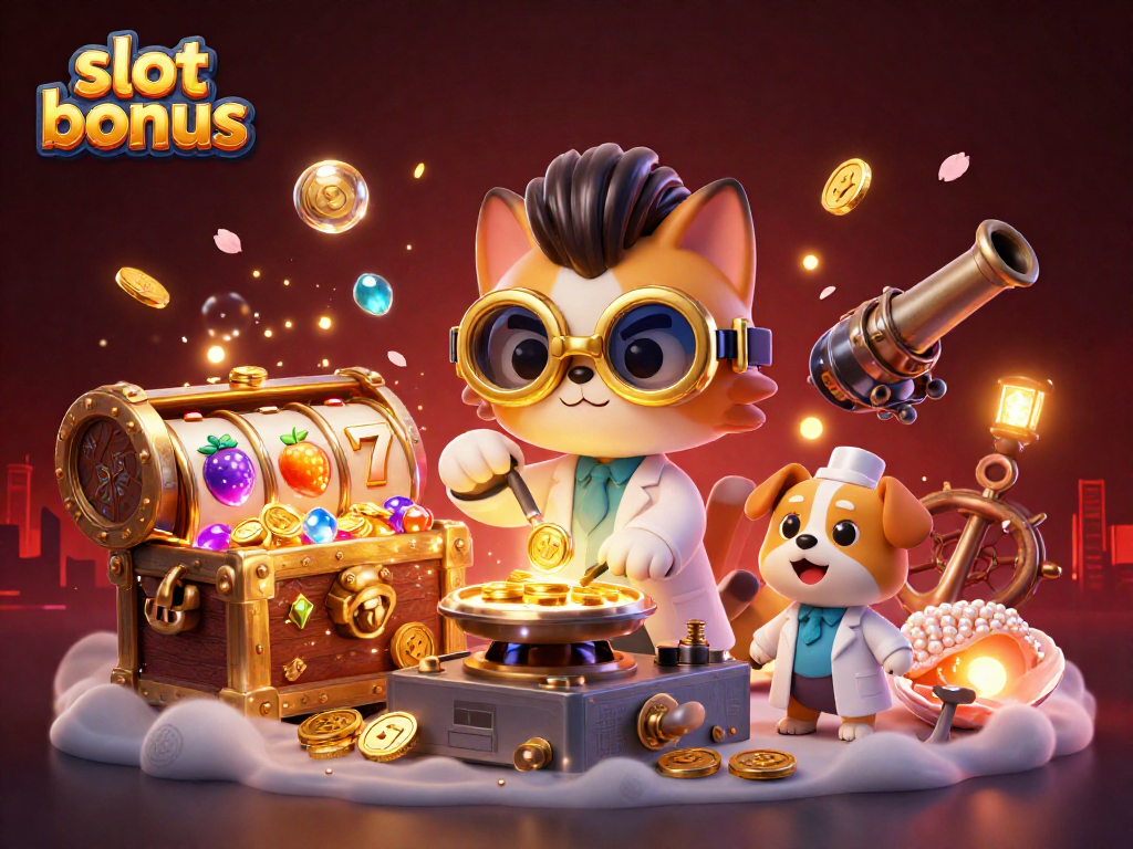 Capture big wins with the slot bonus features in this vibrant casino scene.