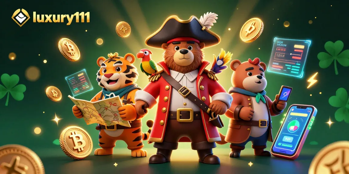 Engage with luxury111's vibrant digital casino experience filled with animated characters and gaming elements.