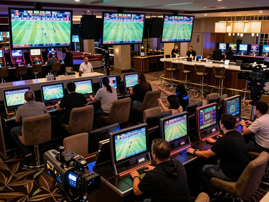 Patrons engaging in sports betting at THABET, analyzing games and placing bets.