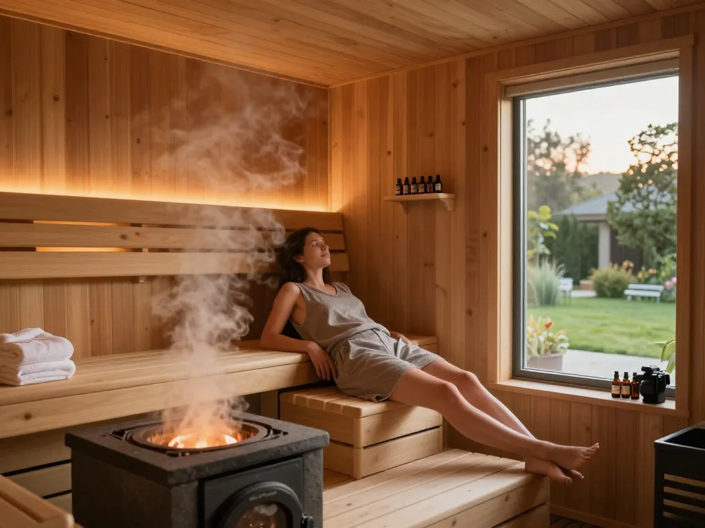 Personal sauna customization space showcasing warm ambiance and cedar materials.