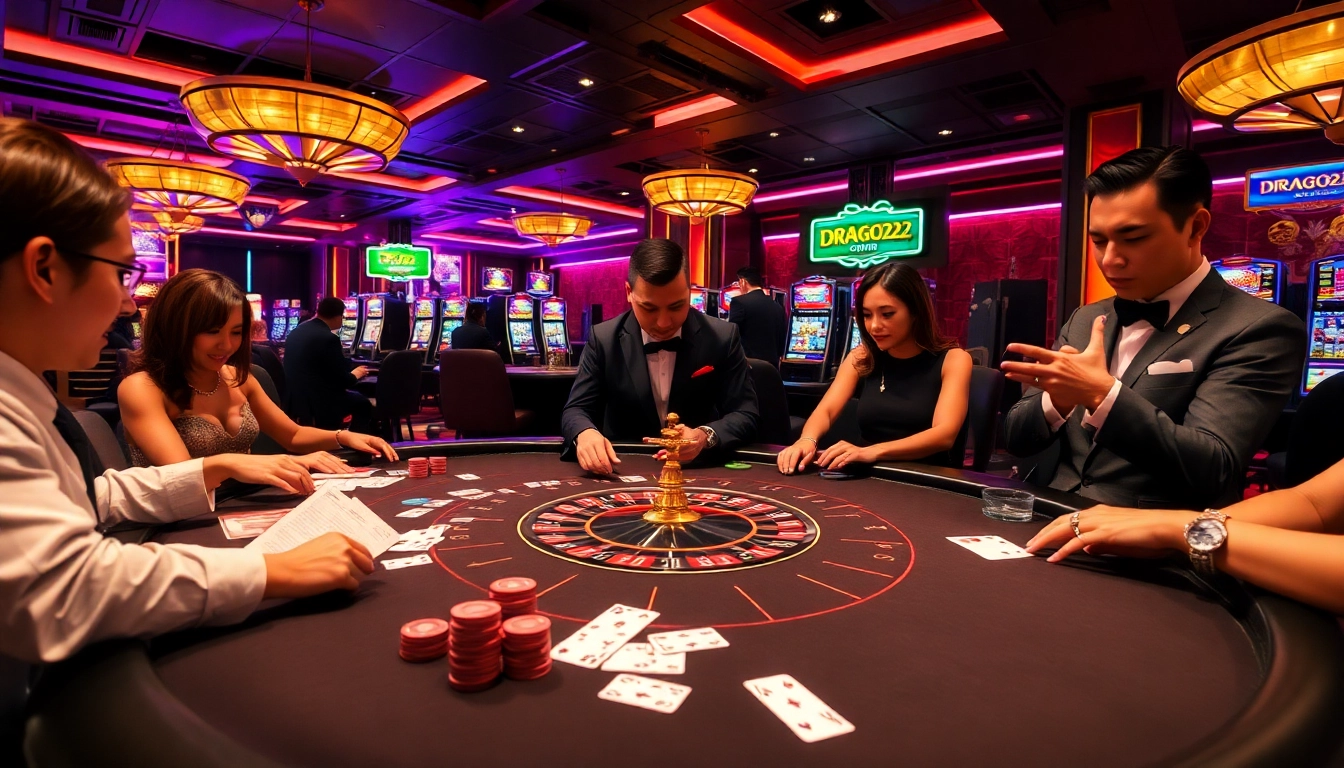 Engaged players enjoying a DRAGON222 poker game at a luxurious casino table.