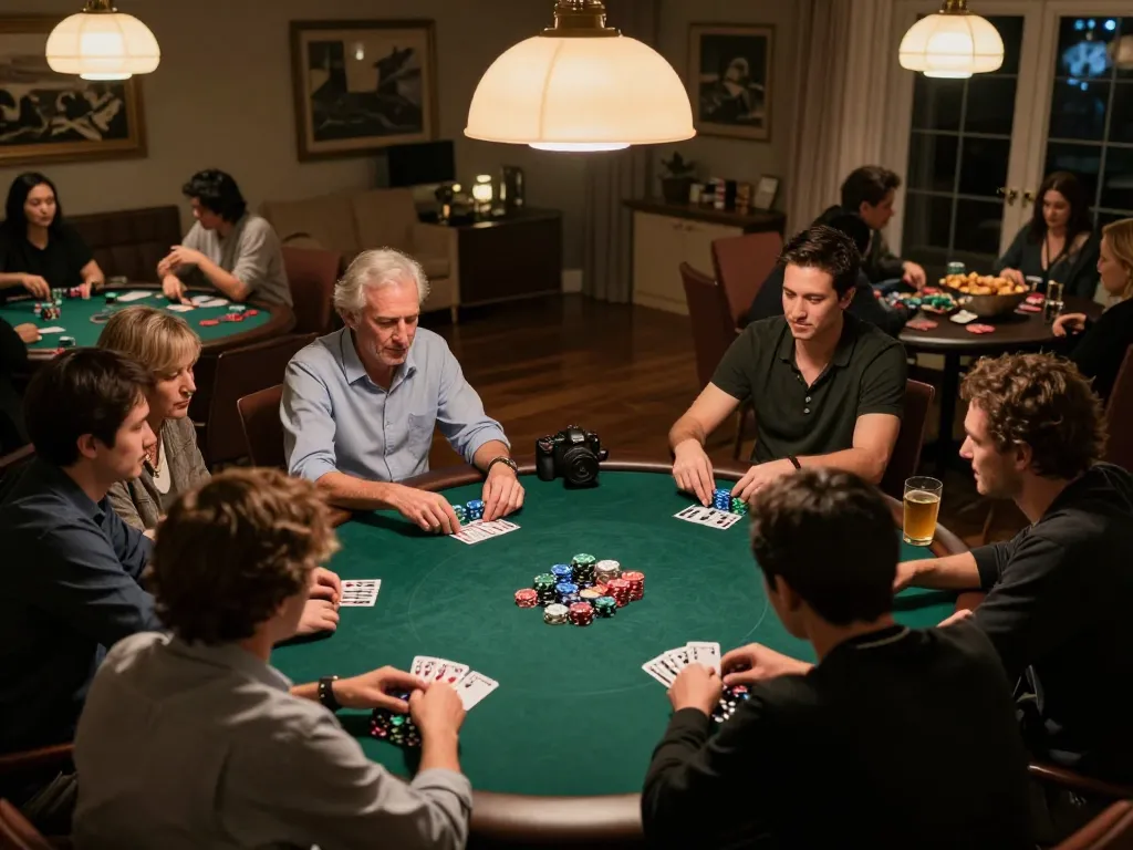 Players enjoying an engaging poker game at home, showcasing the sunwin strategic gameplay atmosphere.