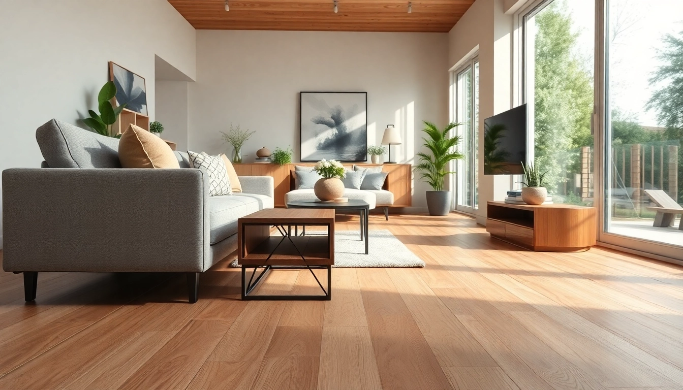 Enhance your space with beautiful vinyl flooring showcased in a modern living room setting.