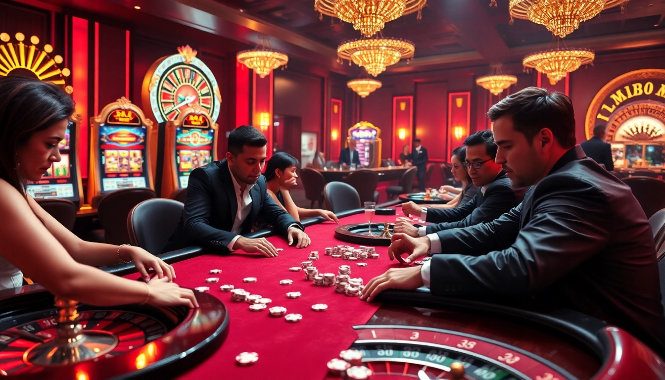 Exciting poker game at GG88 casino showcasing high-stakes players and vibrant roulette.