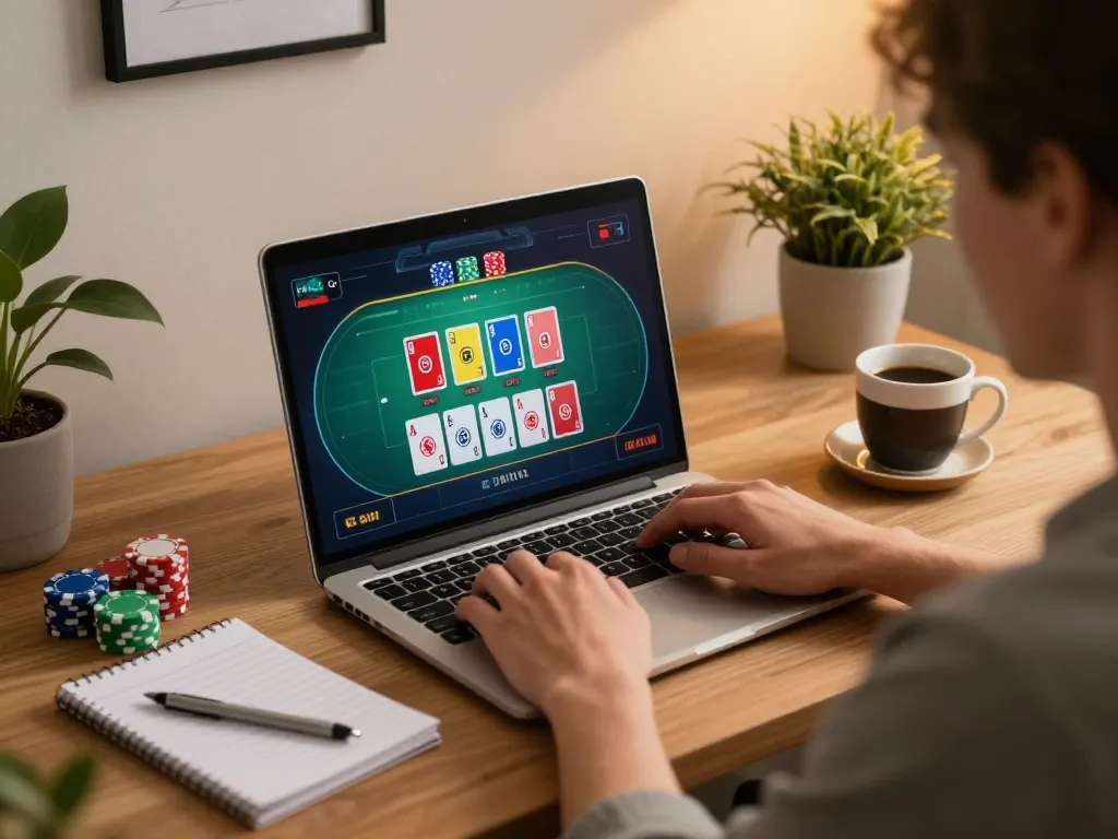 Engaging online poker gameplay experience at https://n188.build/ with colorful cards and chips in a cozy setting.