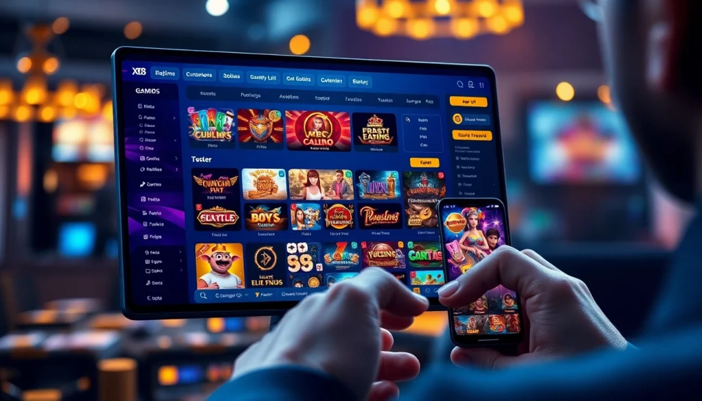 Experience the engaging interface of XX88's online gambling platform with diverse games and vibrant colors.
