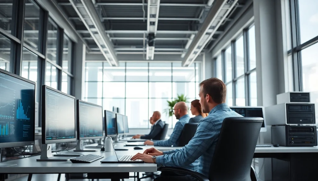 Proxmox Virtualization Experts collaborating in a modern IT office.