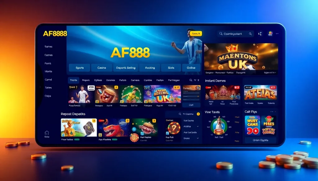AF88 online betting platform interface showcasing sports and casino games, designed for user-friendly experience.