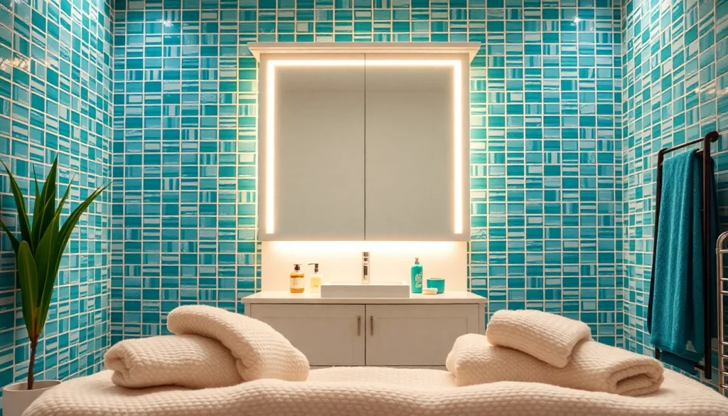 Entdecken Sie den spiegelschrank led mit eleganter Beleuchtung im modernen Badezimmer.