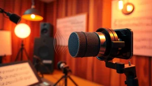 The MV88 microphone in a professional recording studio, showcasing its advanced audio capabilities and modern design.