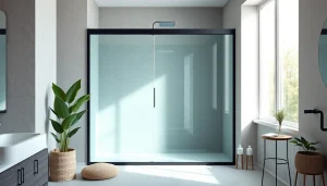 Installation de paroi de douche 150x200 offrant une finition en verre clair dans une salle de bains moderne.