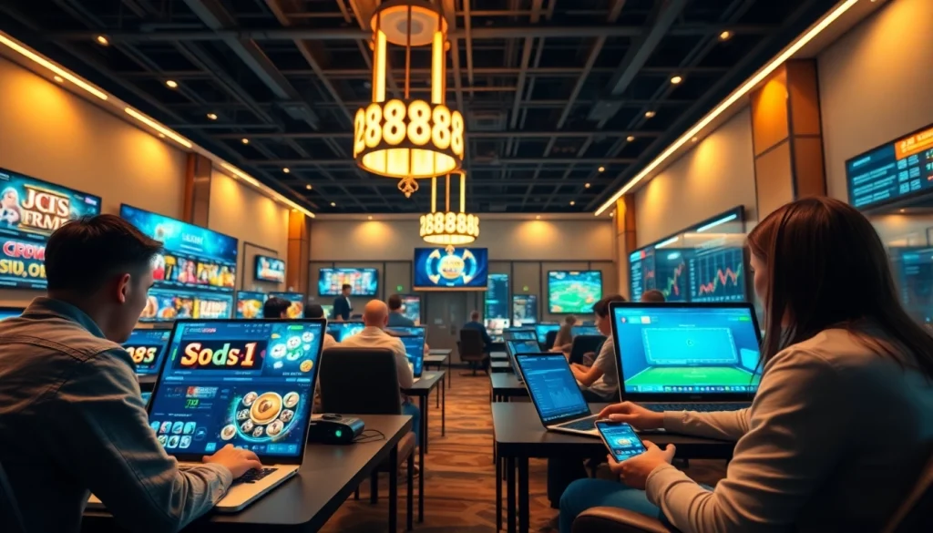 Engaging scene of players using the 888new platform for online gaming with a secure and vibrant interface.